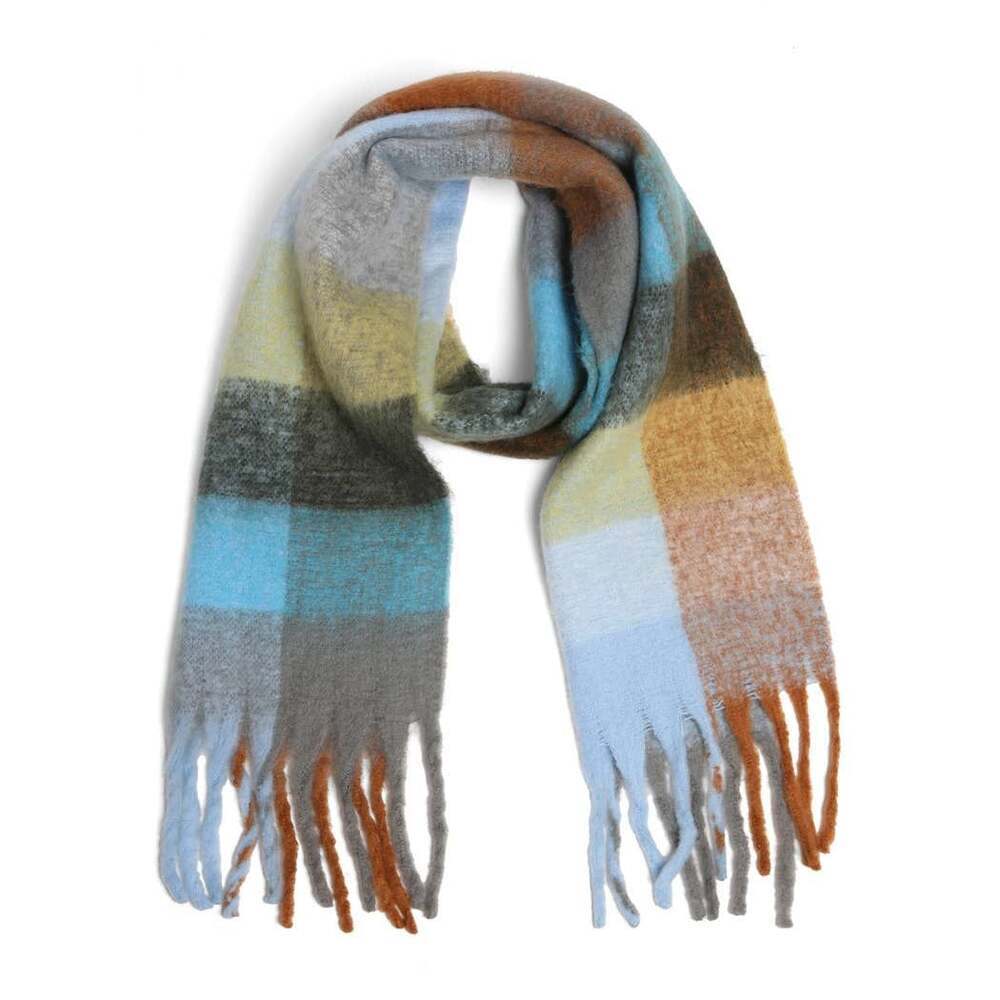 Chunky  Warm Cozy Plaid Scarf with Fringe